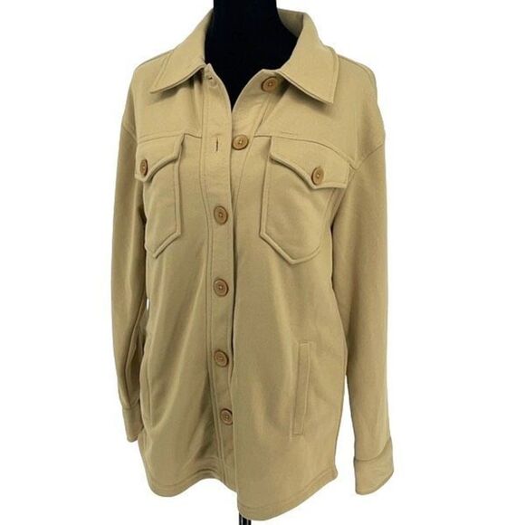 BAGATELLE COLLECTION Heavy Knit Button Down Shacket XSmall Nwt Khaki Tan - Picture 1 of 10